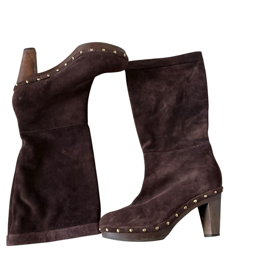 Banana republic brown suede leather platform boots womenβs size 9.5 pull-on boot